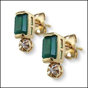 18K Yellow Gold Emerald Diamond Earrings